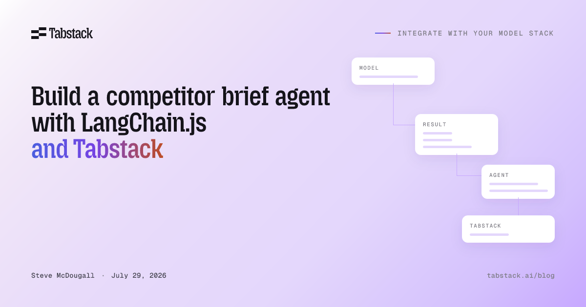 A step by step TypeScript tutorial: install @tabstack/langchain, call tools directly, then assemble an agent that reads a competitor's pages and produces a structured brief.